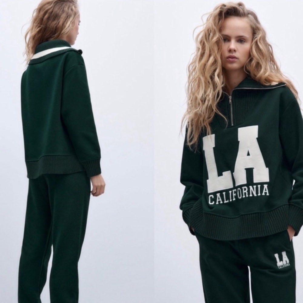 ZARA FOREST GREEN L.A PATCH SWEATSHIRT